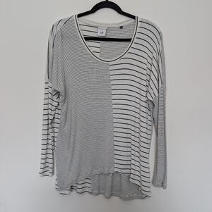 CAbi Black and White Striped Long Sleeve Top